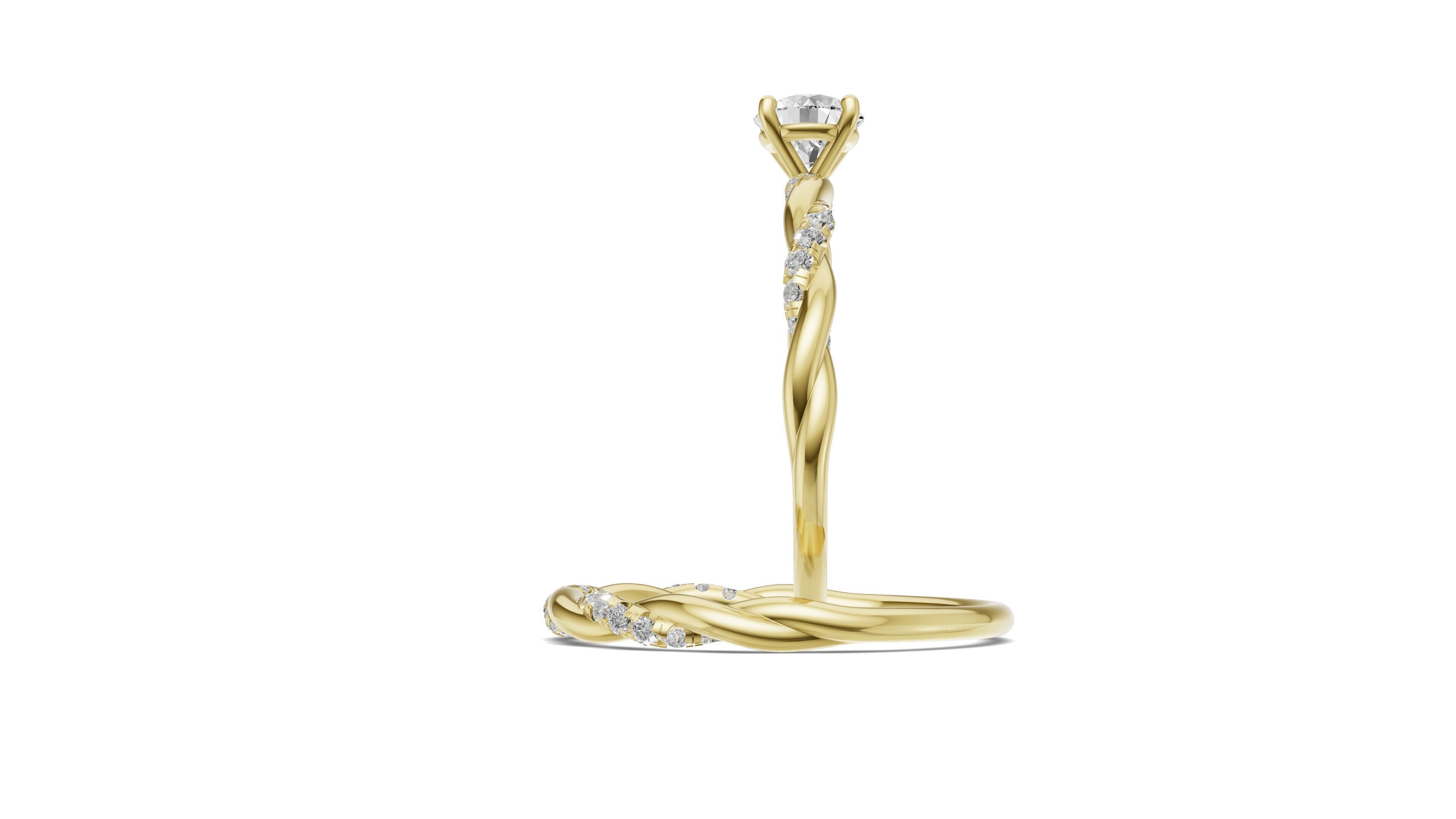 Braided Ring Set with Solitaire Diamond 3D print model_9