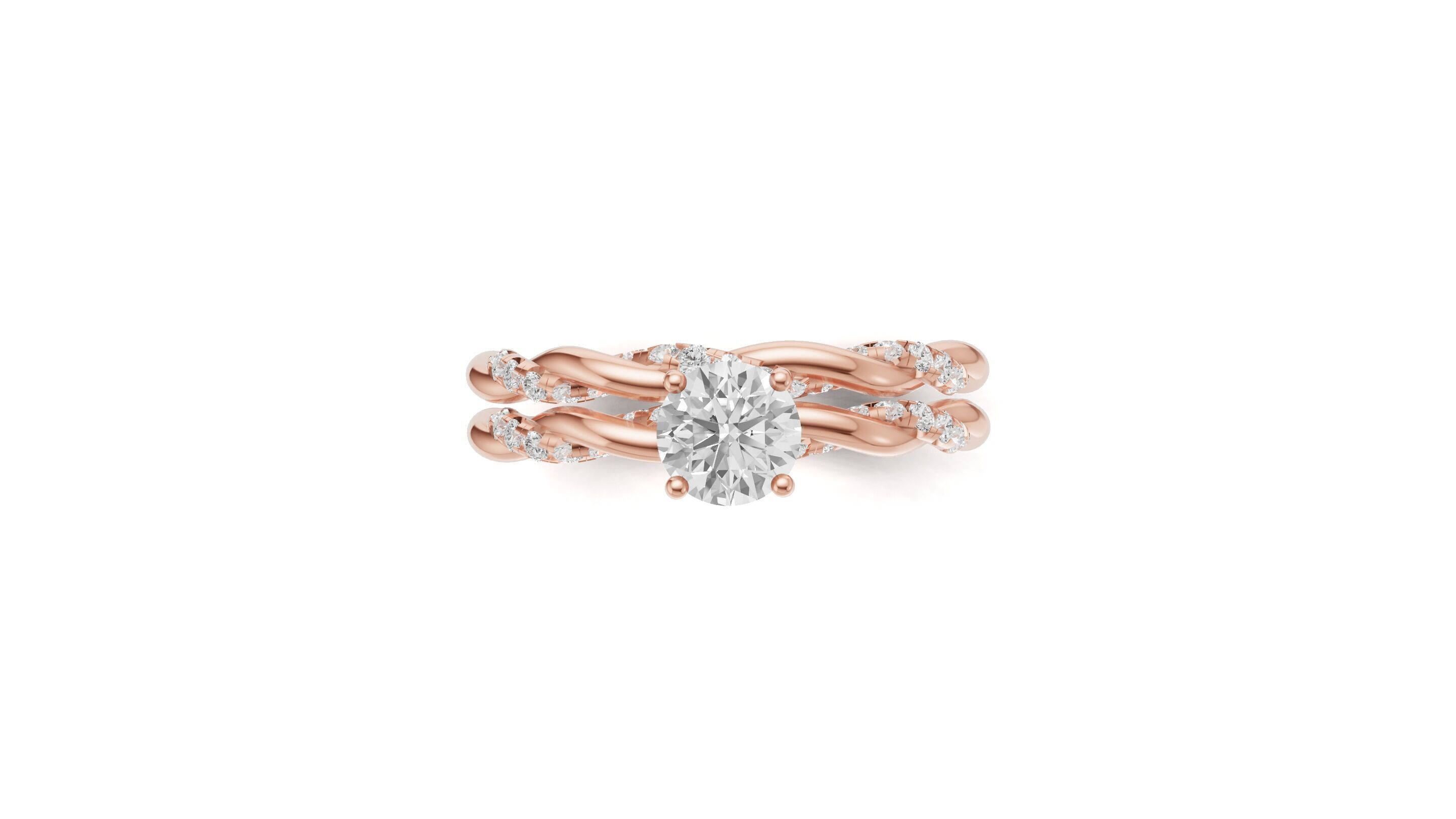 Braided Ring Set with Solitaire Diamond 3D print model_14