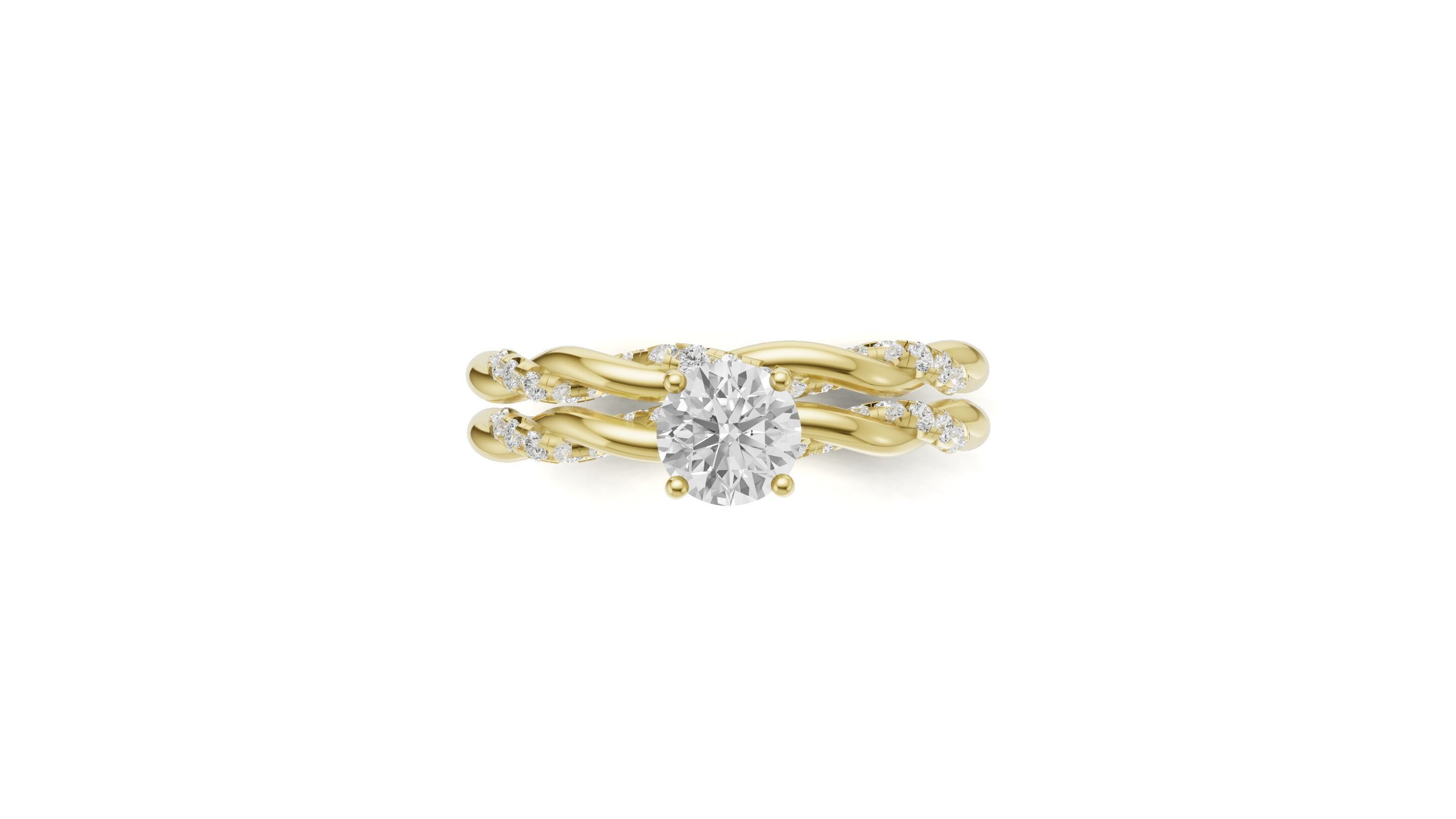 Braided Ring Set with Solitaire Diamond 3D print model_15