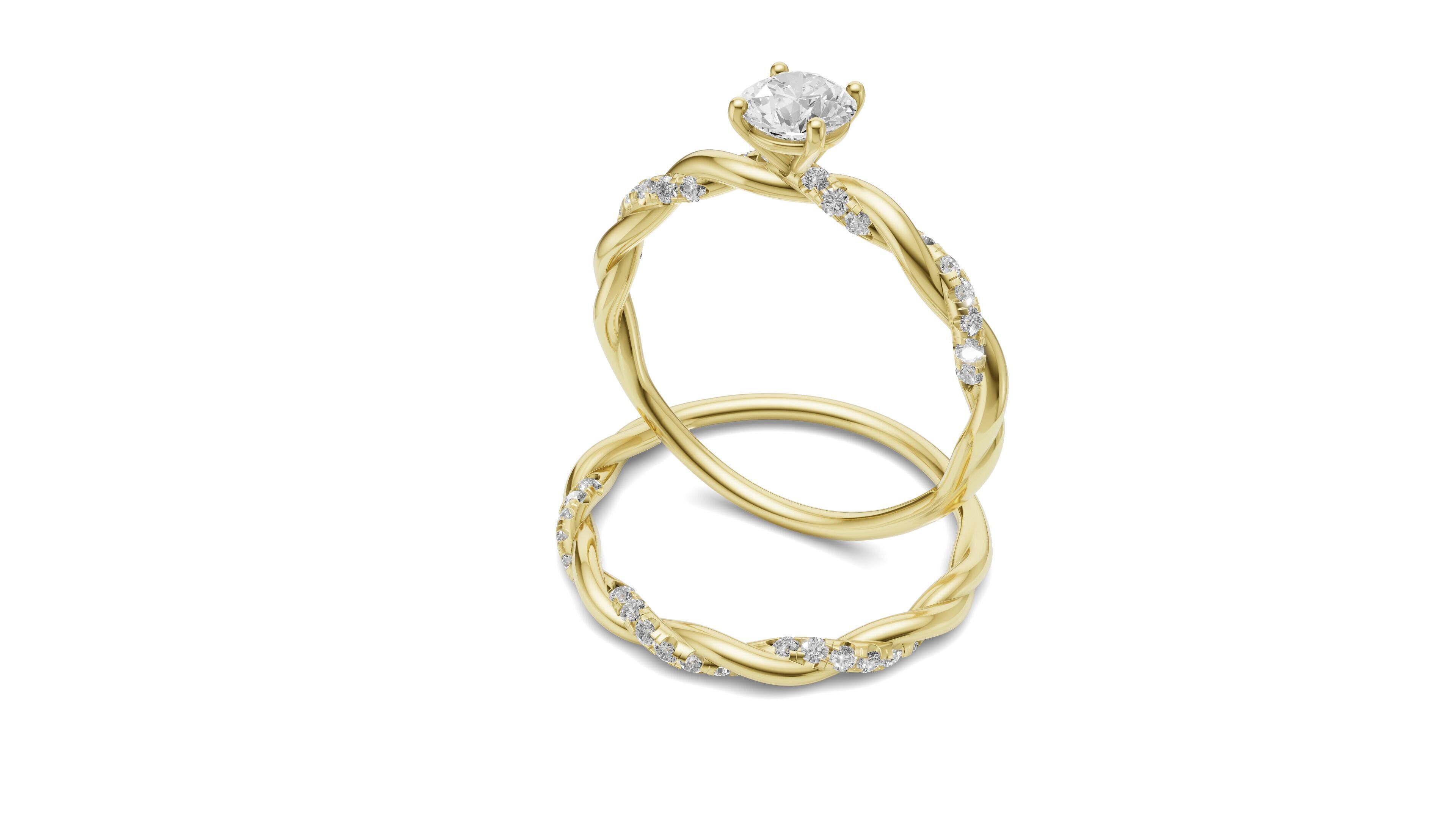 Braided Ring Set with Solitaire Diamond 3D print model_2