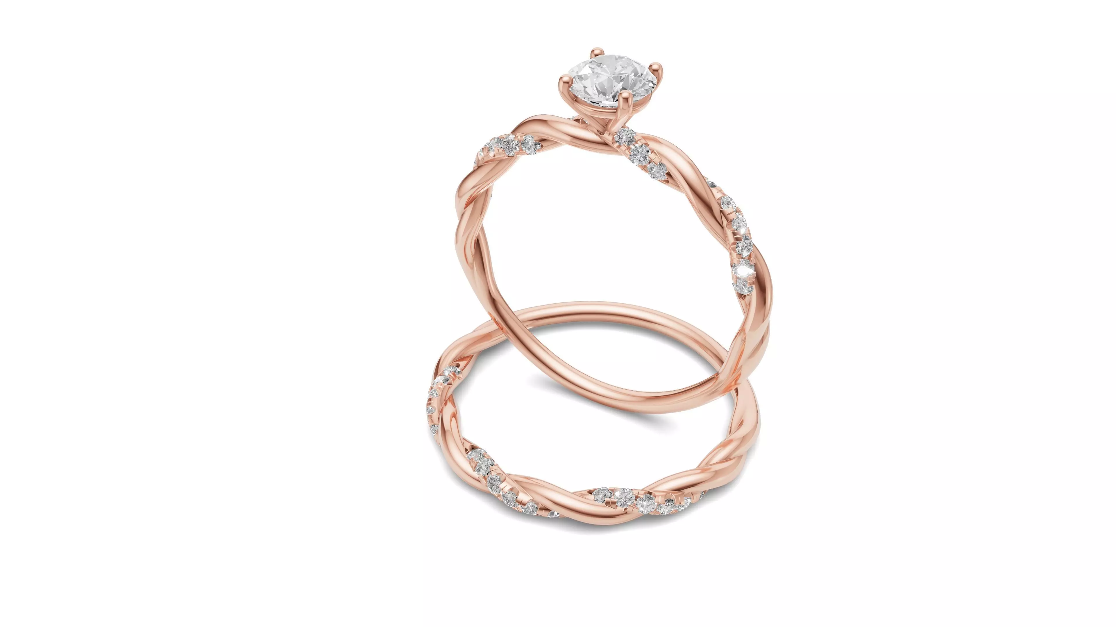 Braided Ring Set with Solitaire Diamond 3D print model_0