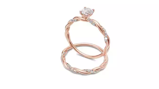 Braided Ring Set with Solitaire Diamond