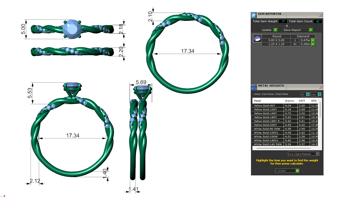 Braided Ring Set with Solitaire Diamond 3D print model_1