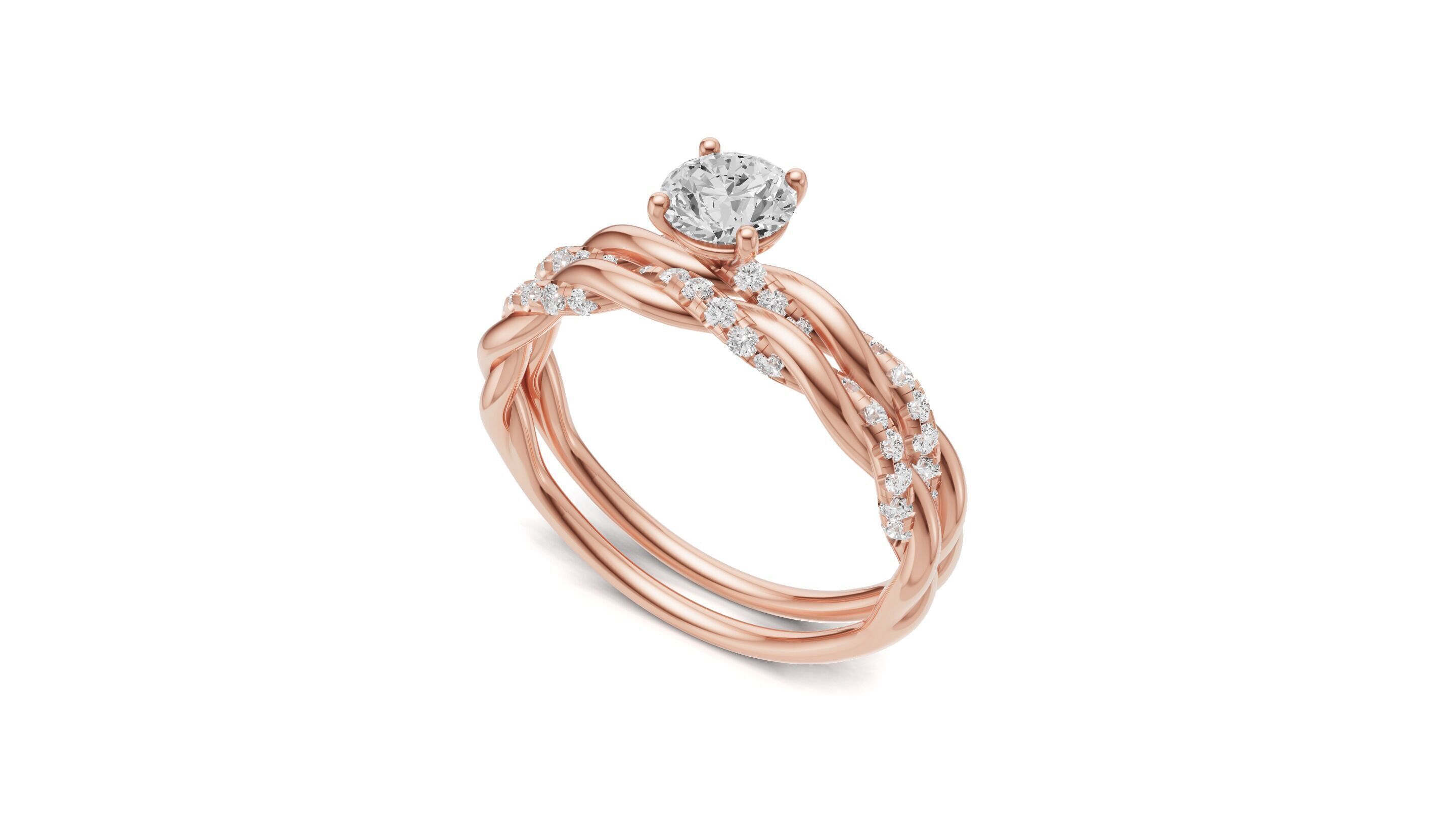 Braided Ring Set with Solitaire Diamond 3D print model_4
