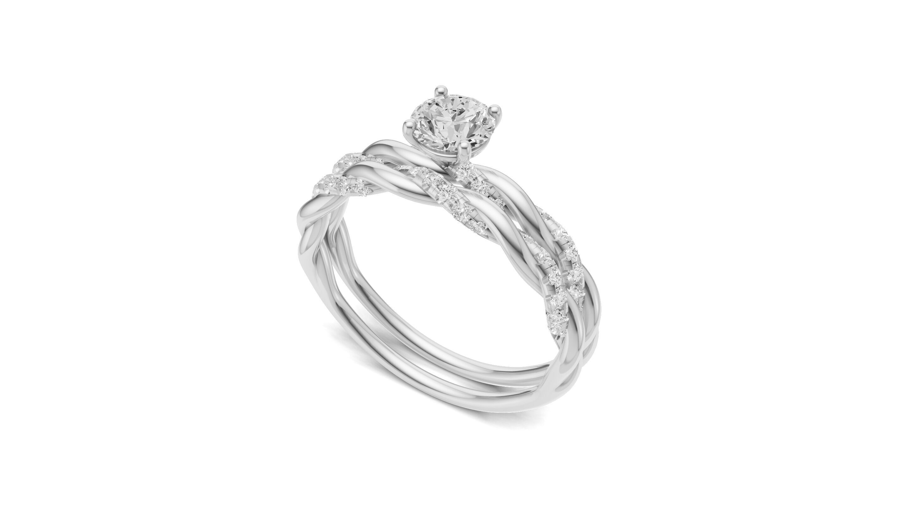 Braided Ring Set with Solitaire Diamond 3D print model_5