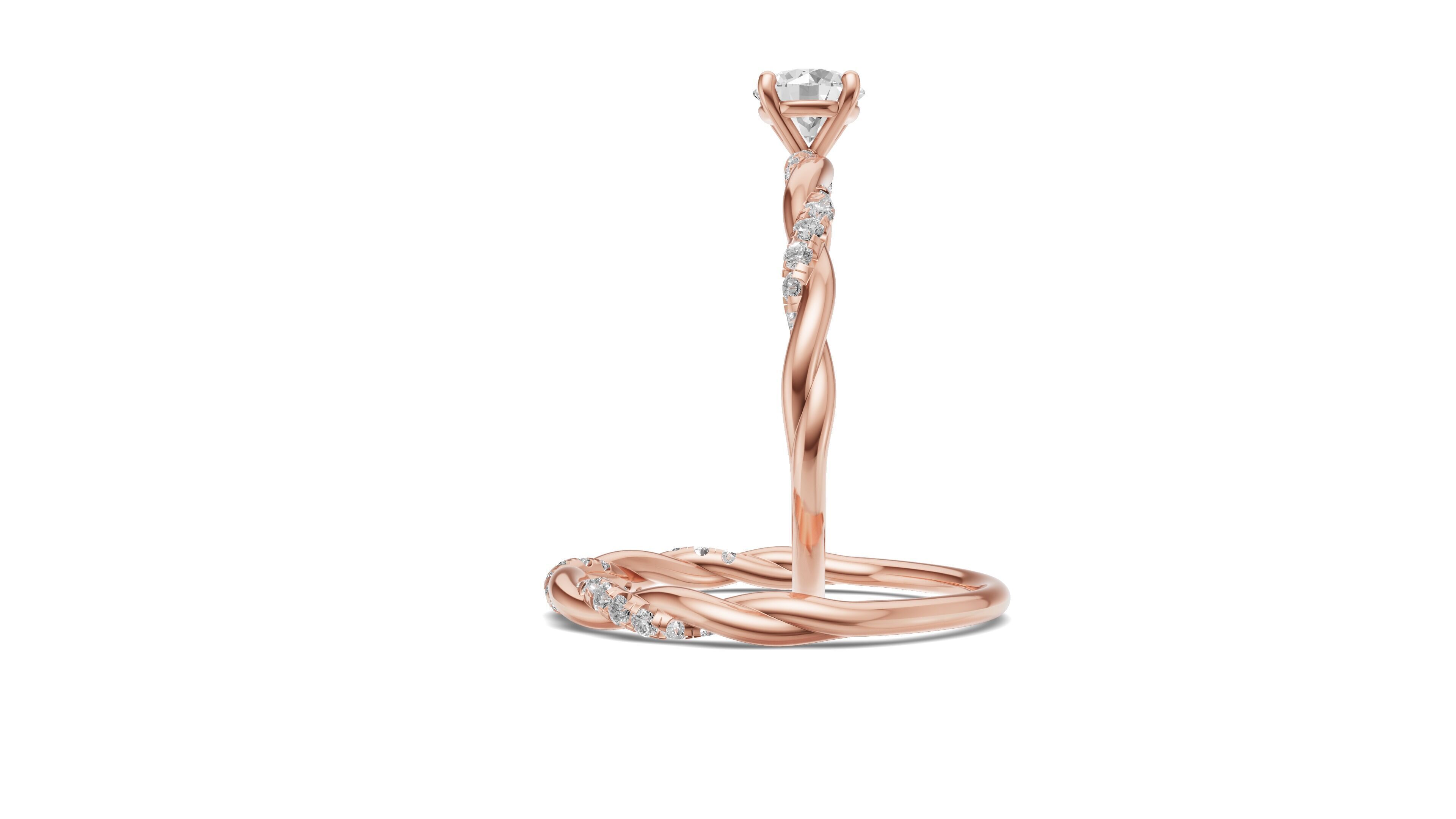 Braided Ring Set with Solitaire Diamond 3D print model_7