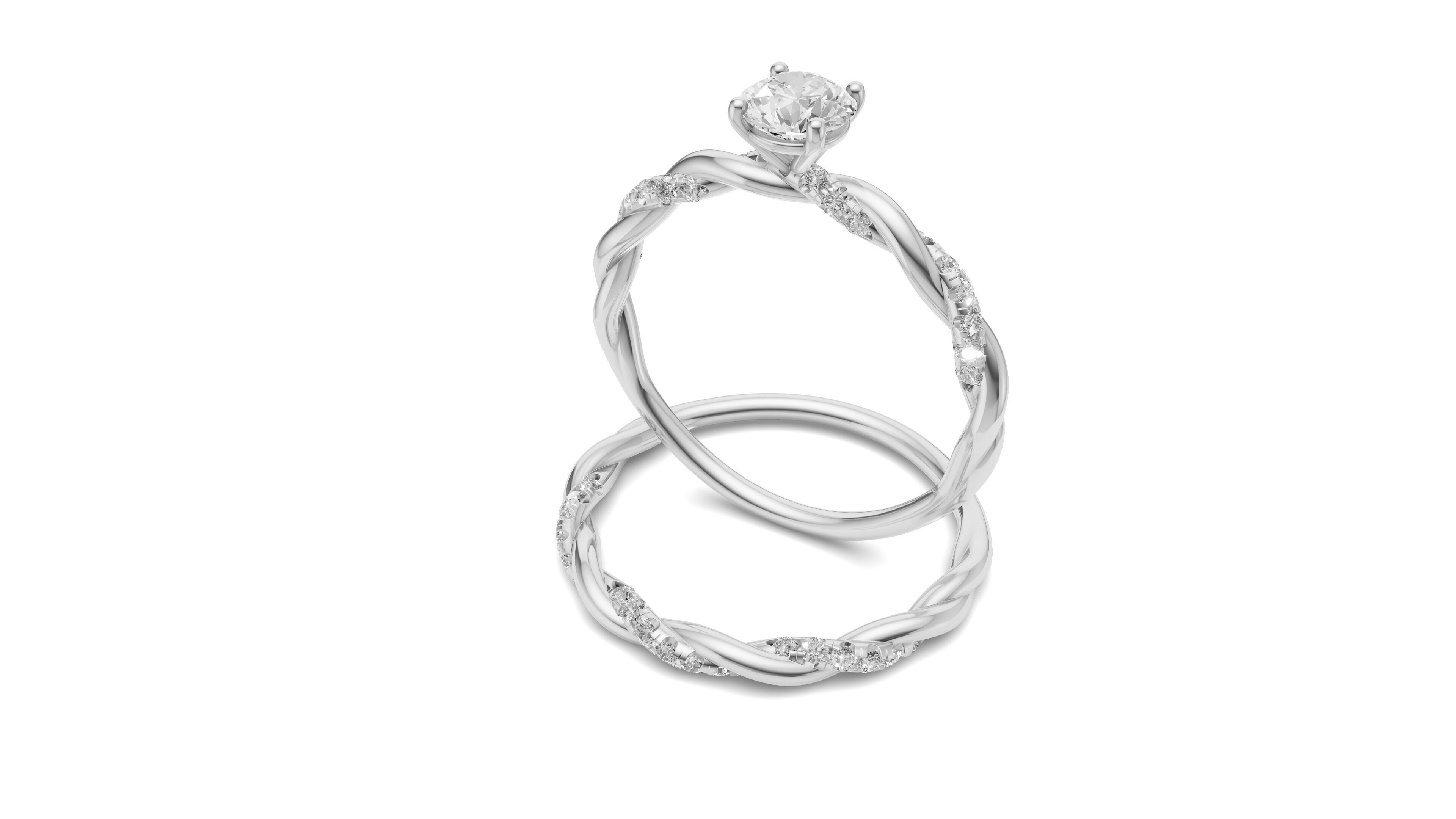 Braided Ring Set with Solitaire Diamond 3D print model_3