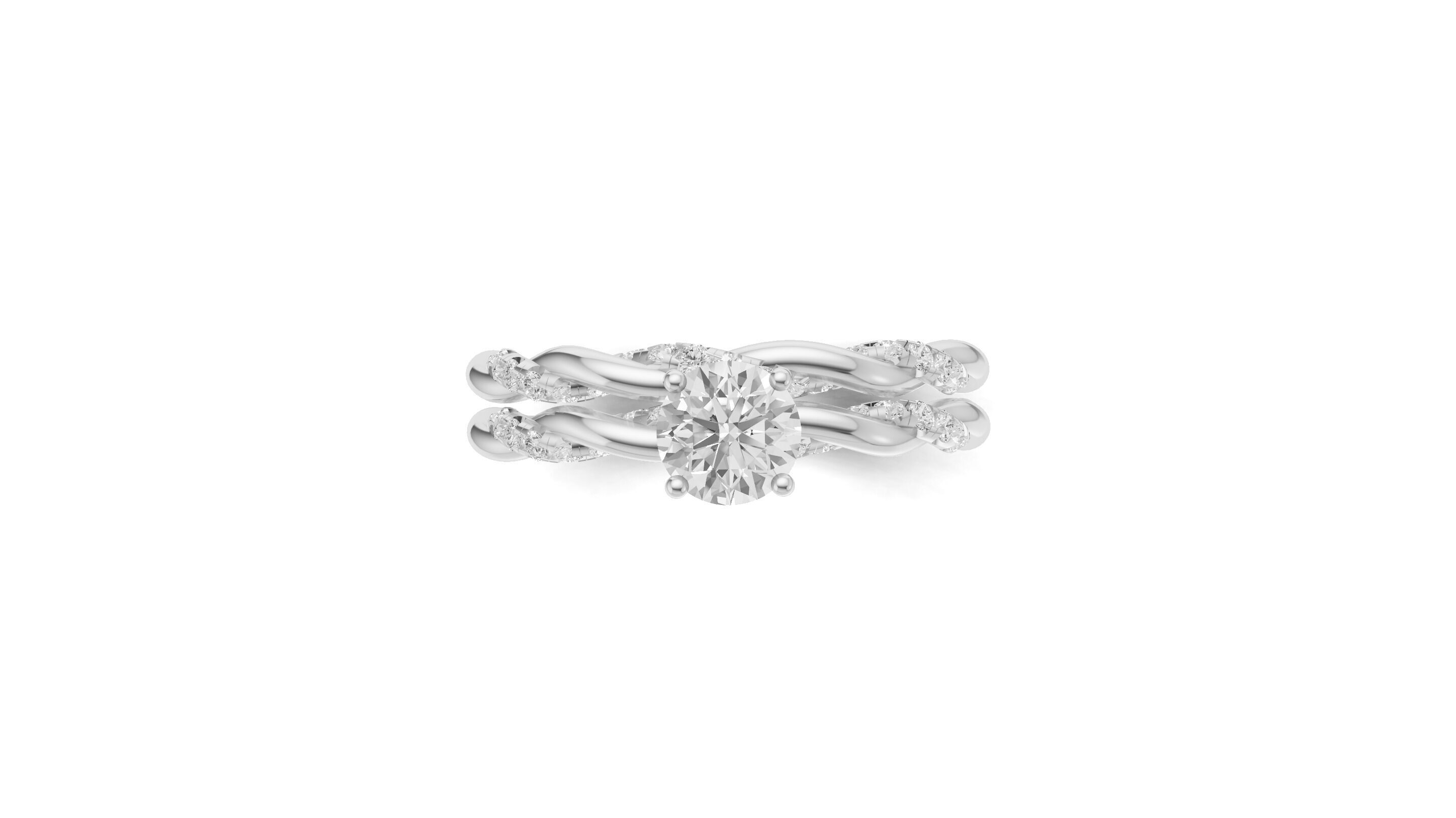 Braided Ring Set with Solitaire Diamond 3D print model_13