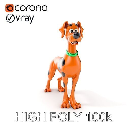 Cartoon Great Dane Dog D Model with Animated Rigging Low-poly 3D model