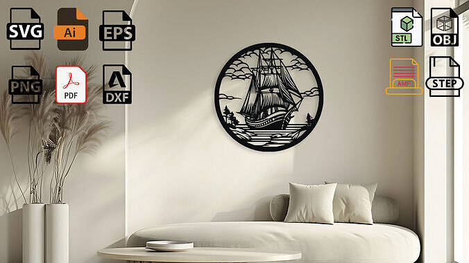 Sailing Ship Wall Decor Medallion 3D print model
