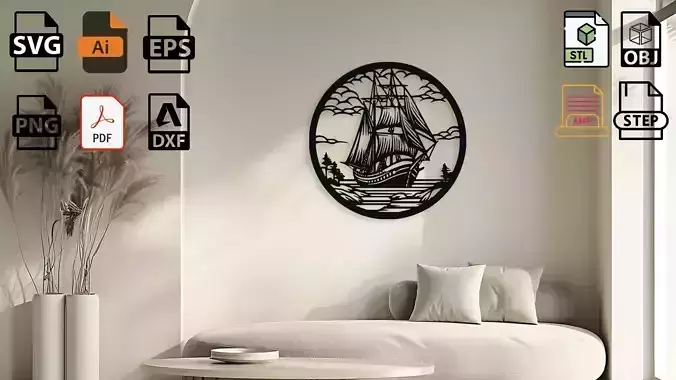 Sailing Ship Wall Decor Medallion 3D print model