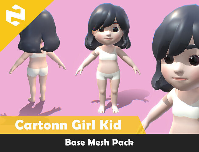 Base Mesh Pack - Cartonn Girl Kid  Low-poly 3D model