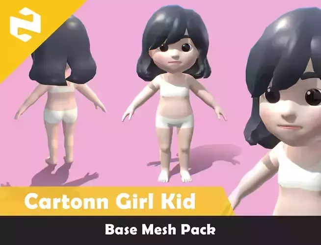 Base Mesh Pack - Cartoon Girl Kid Low-poly 3D model