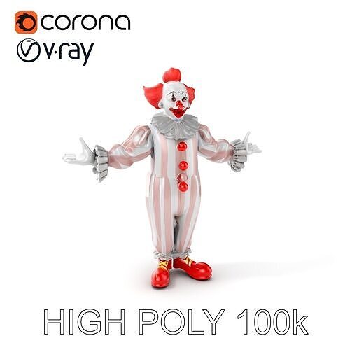 Friendly Circus Clown D Model with PBR Textures and Mixamo Rig Low-poly 3D model