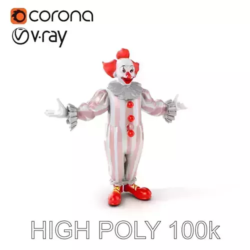 Friendly Circus Clown D Model with PBR Textures and Mixamo Rig Low-poly 3D model
