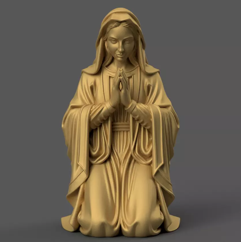 smiling St Virgin Mary Kneeling for Nativity STL File 3D print model_0