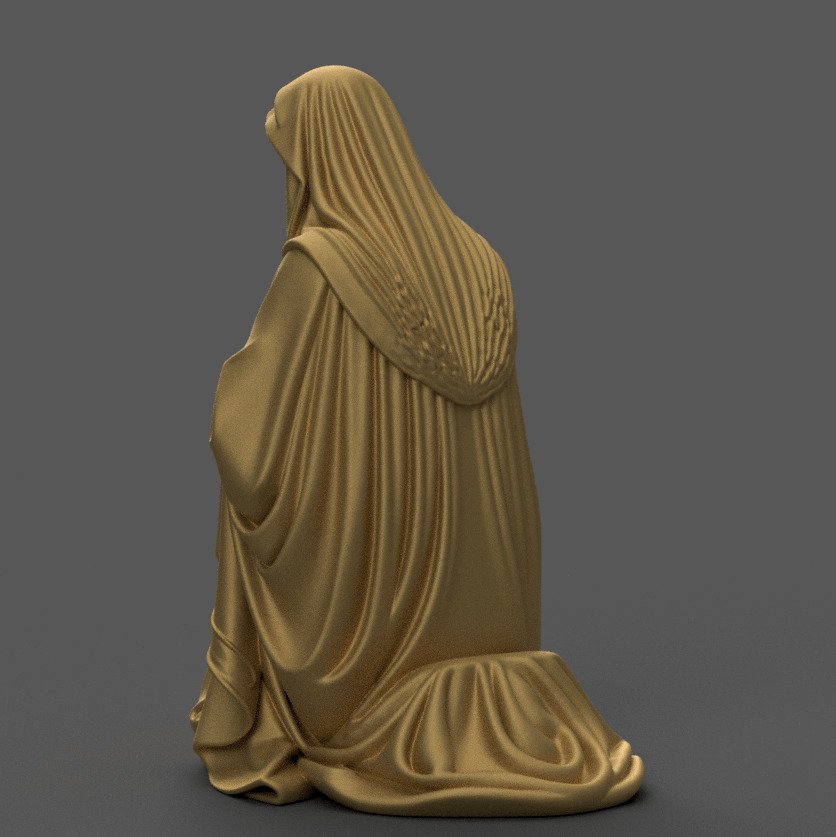 smiling St Virgin Mary Kneeling for Nativity STL File 3D print model_2