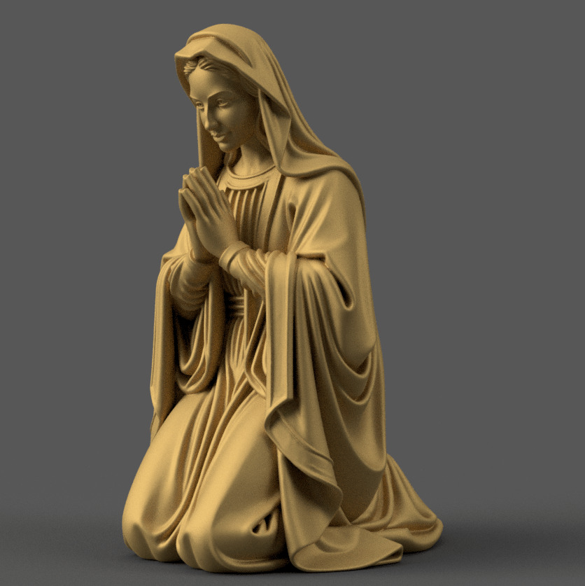 smiling St Virgin Mary Kneeling for Nativity STL File 3D print model_1