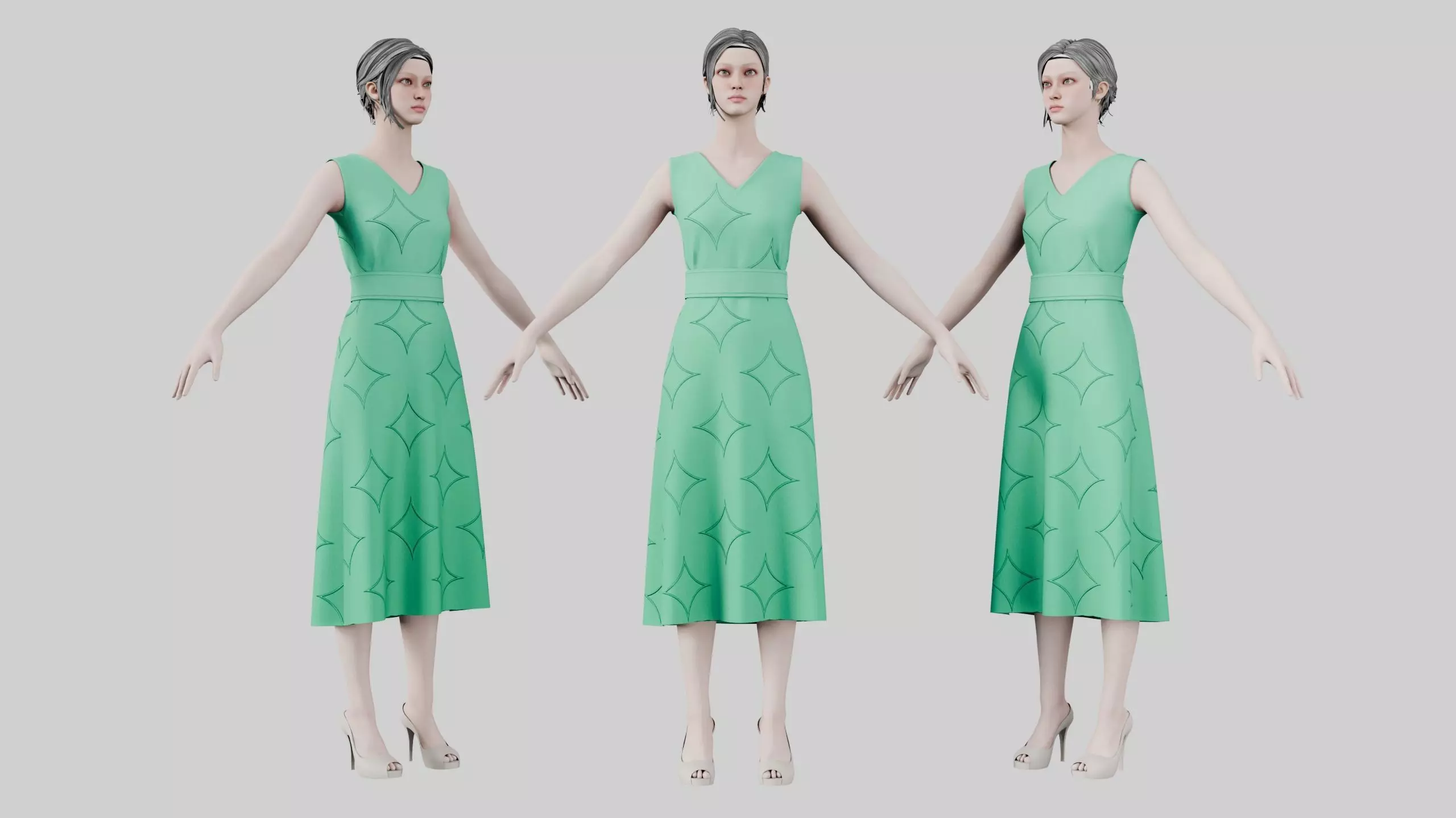 Dress 02 Medium Aquamarine Low-poly 3D model