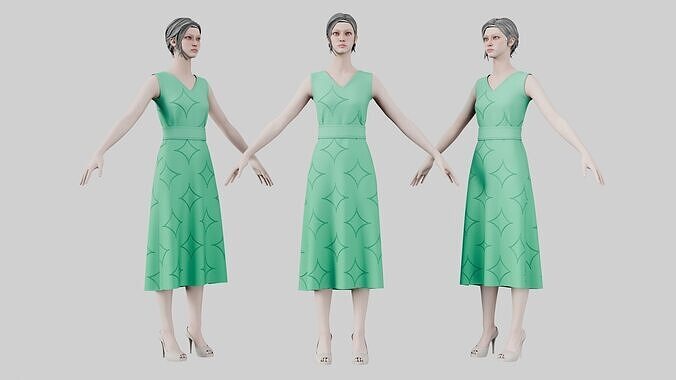 Dress 02 Medium Aquamarine Low-poly 3D model