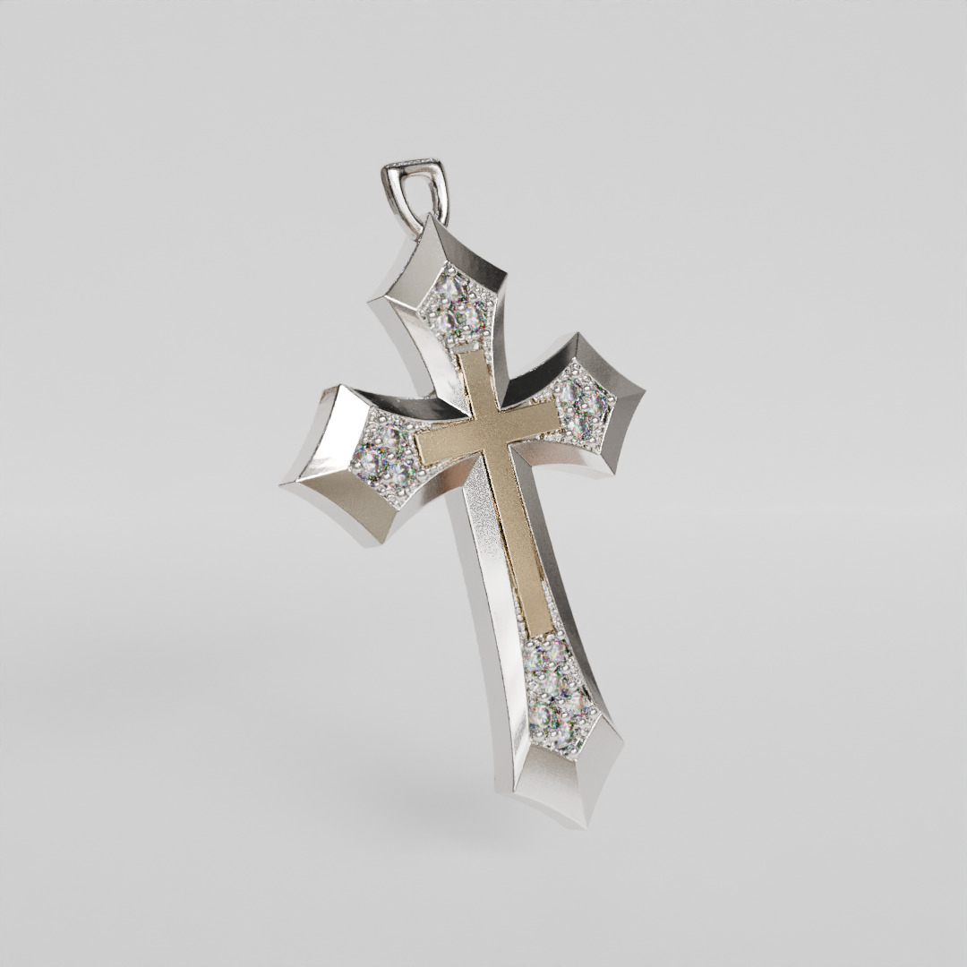 gold silver cross 3D print model_1