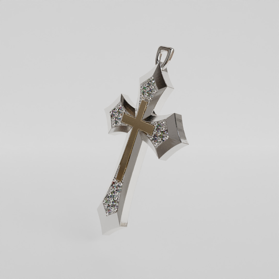 gold silver cross 3D print model_4