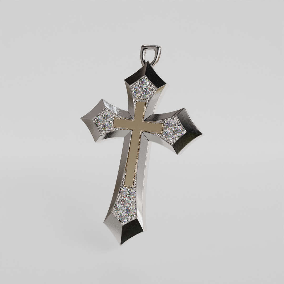 gold silver cross 3D print model_5