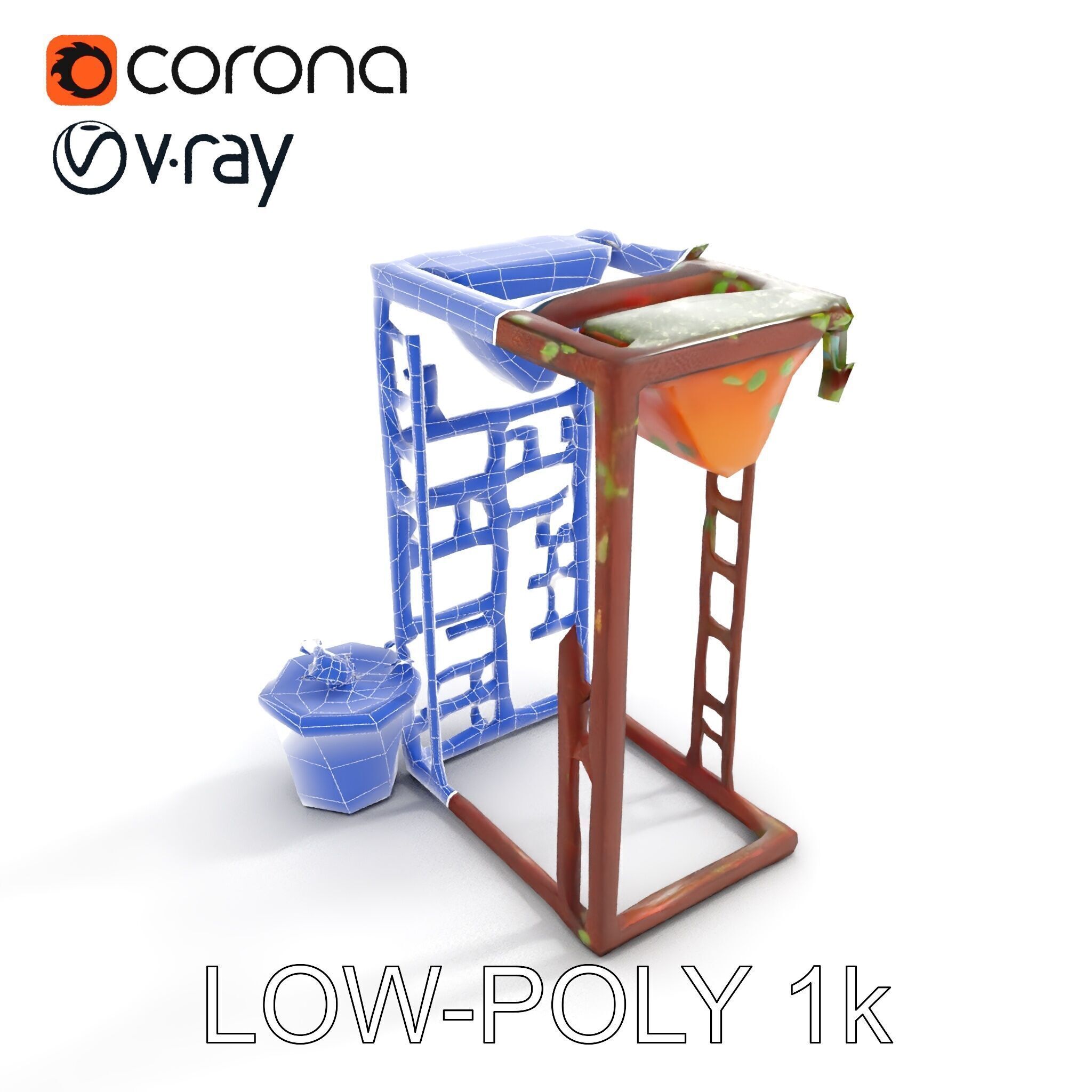 Rustic Metal Plant Stand Model Pack Low-poly 3D model_32