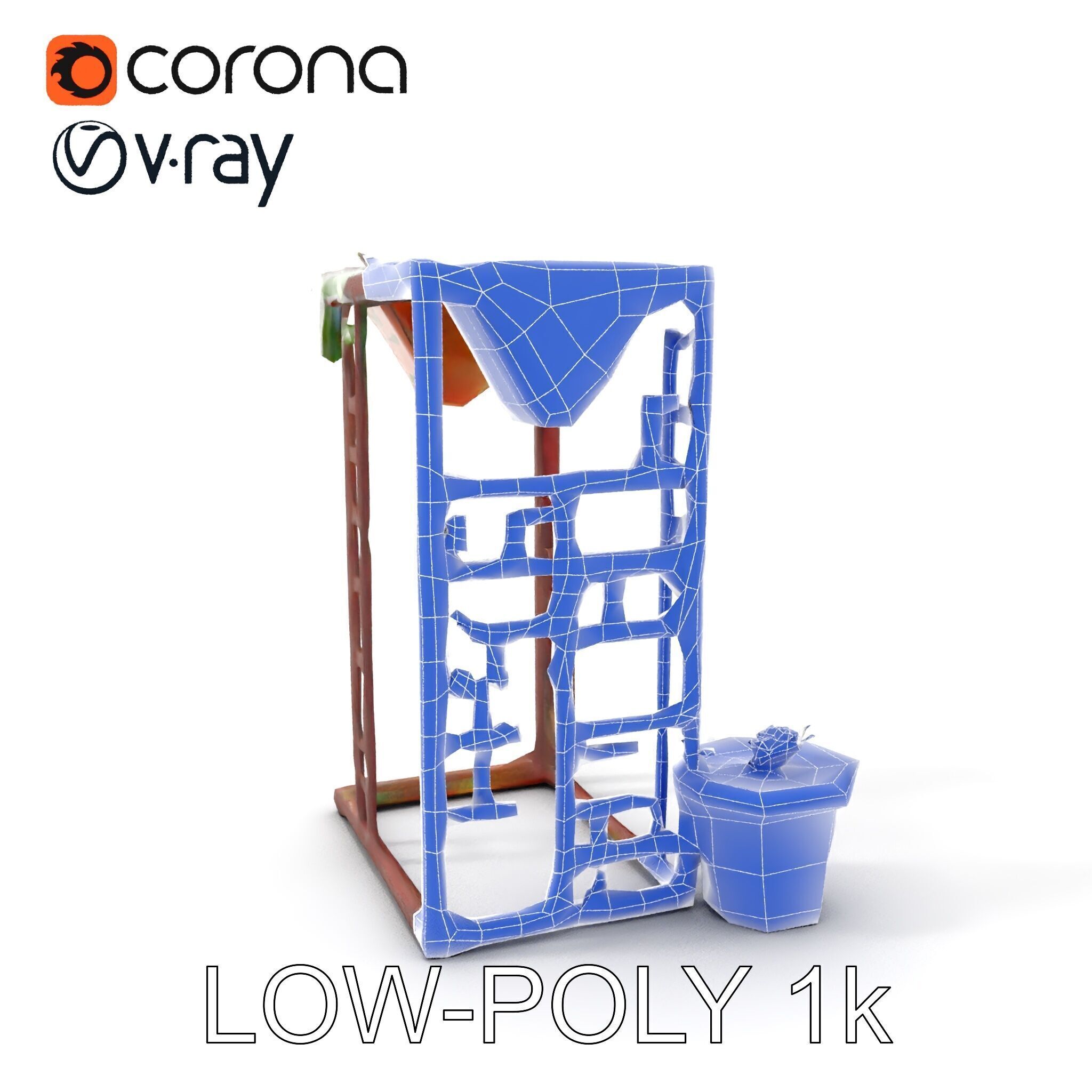 Rustic Metal Plant Stand Model Pack Low-poly 3D model_20