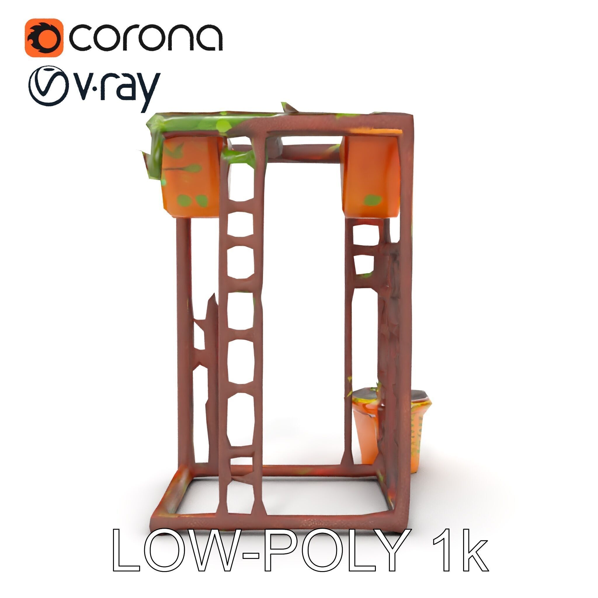 Rustic Metal Plant Stand Model Pack Low-poly 3D model_12
