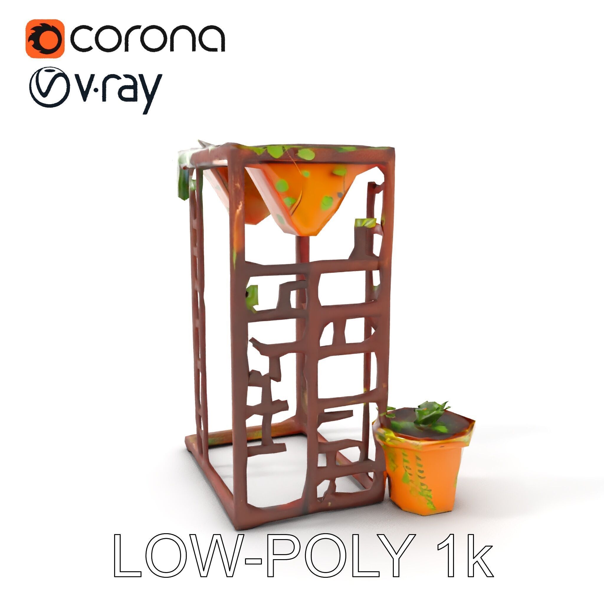 Rustic Metal Plant Stand Model Pack Low-poly 3D model_7