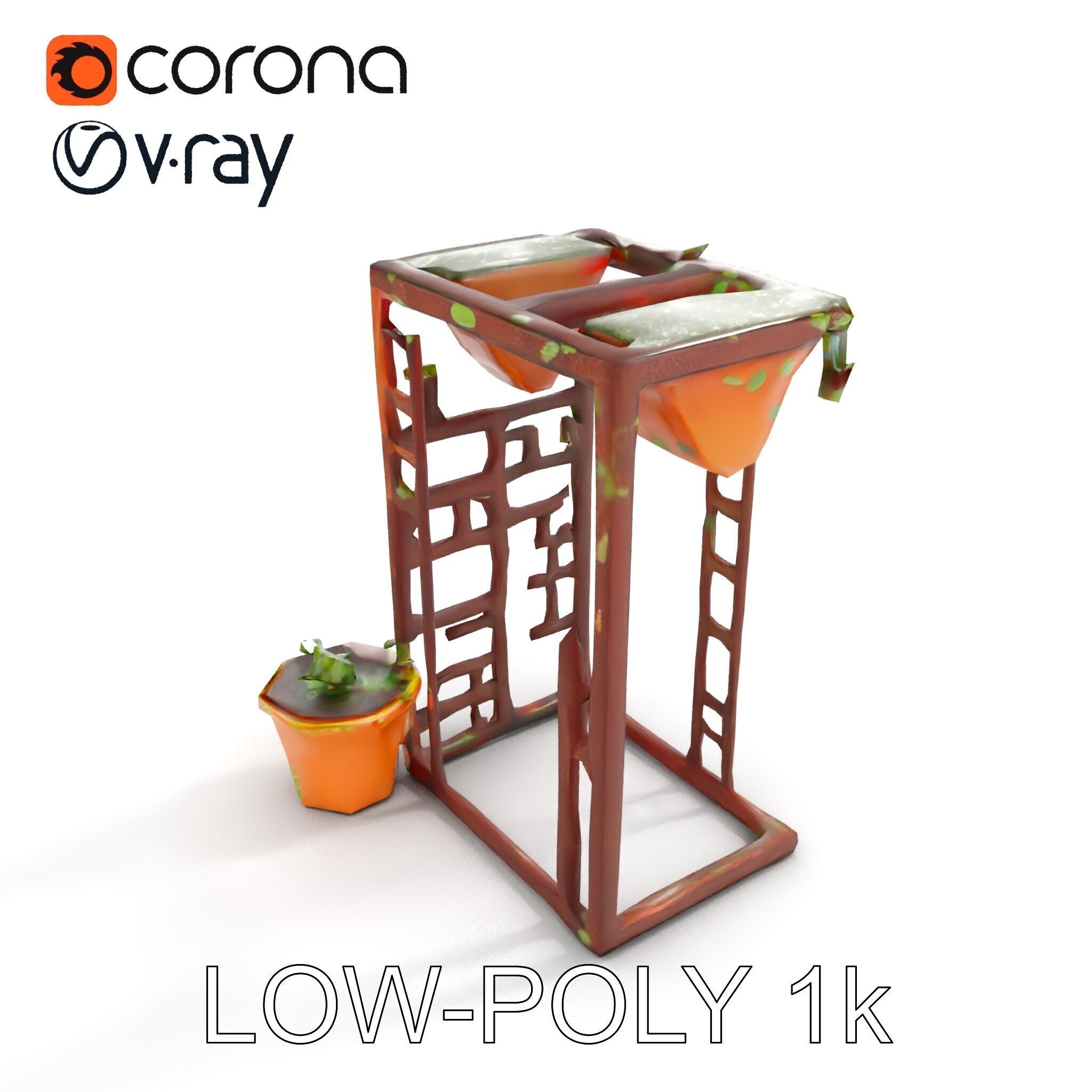 Rustic Metal Plant Stand Model Pack Low-poly 3D model_26