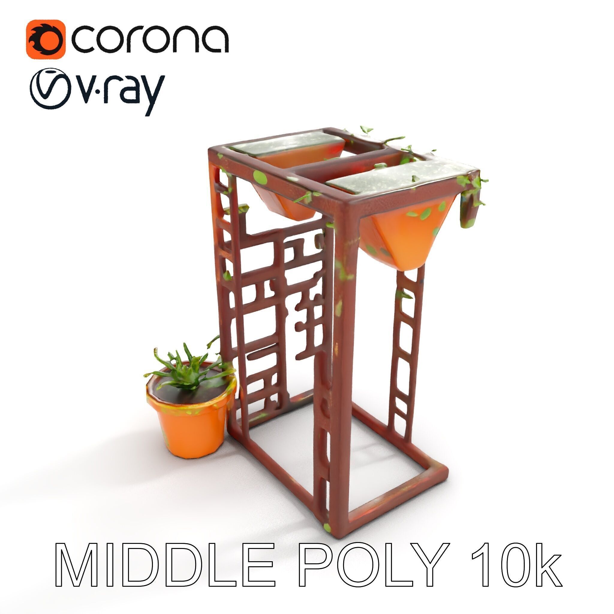 Rustic Metal Plant Stand Model Pack Low-poly 3D model_6