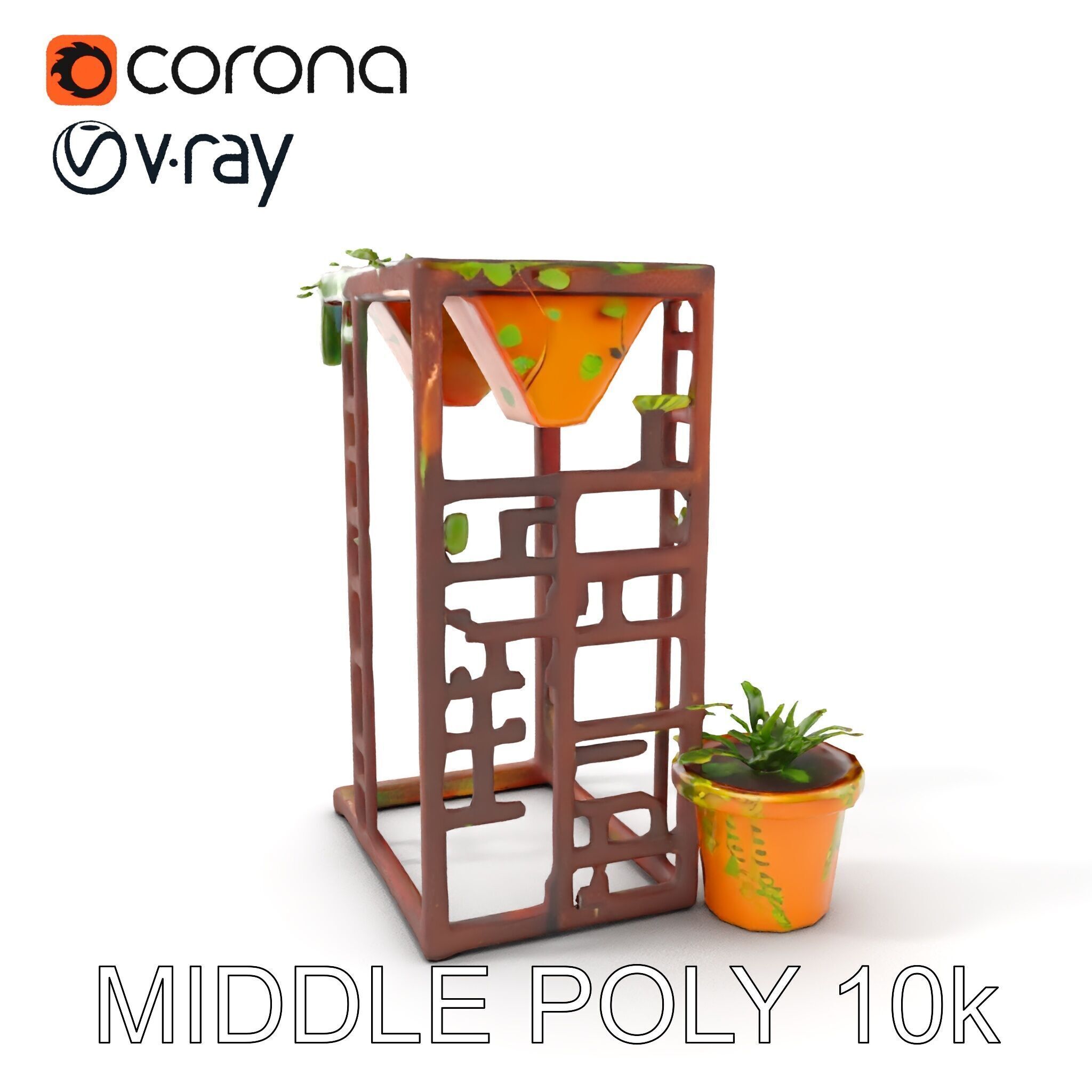 Rustic Metal Plant Stand Model Pack Low-poly 3D model_8