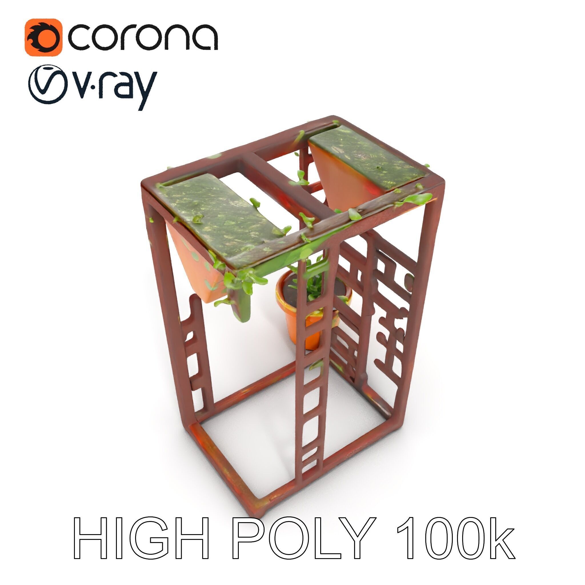Rustic Metal Plant Stand Model Pack Low-poly 3D model_10