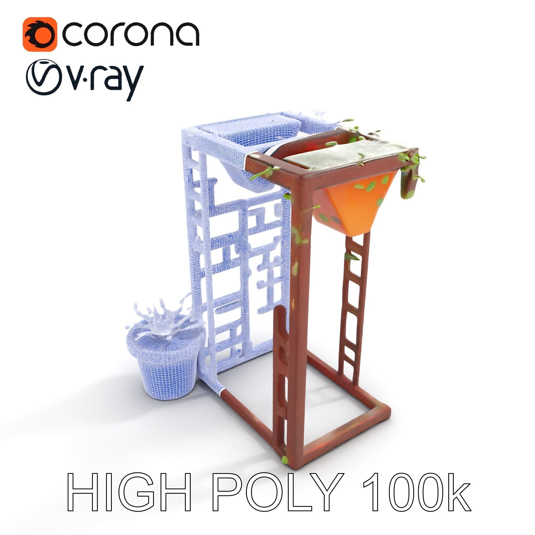 Rustic Metal Plant Stand Model Pack Low-poly 3D model_24
