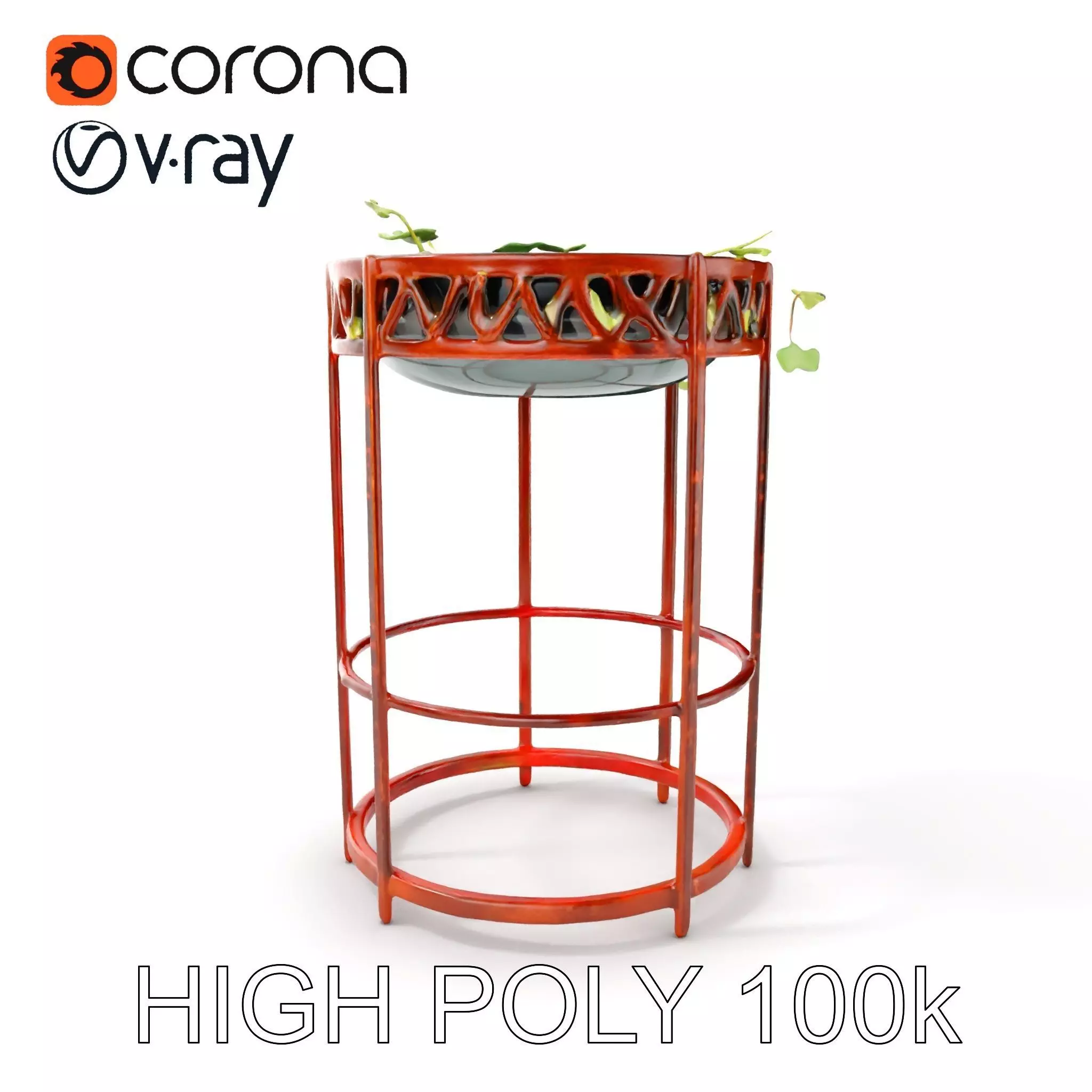 Decorative Plant Stand with Metal Frame Model Pack Low-poly 3D model_0