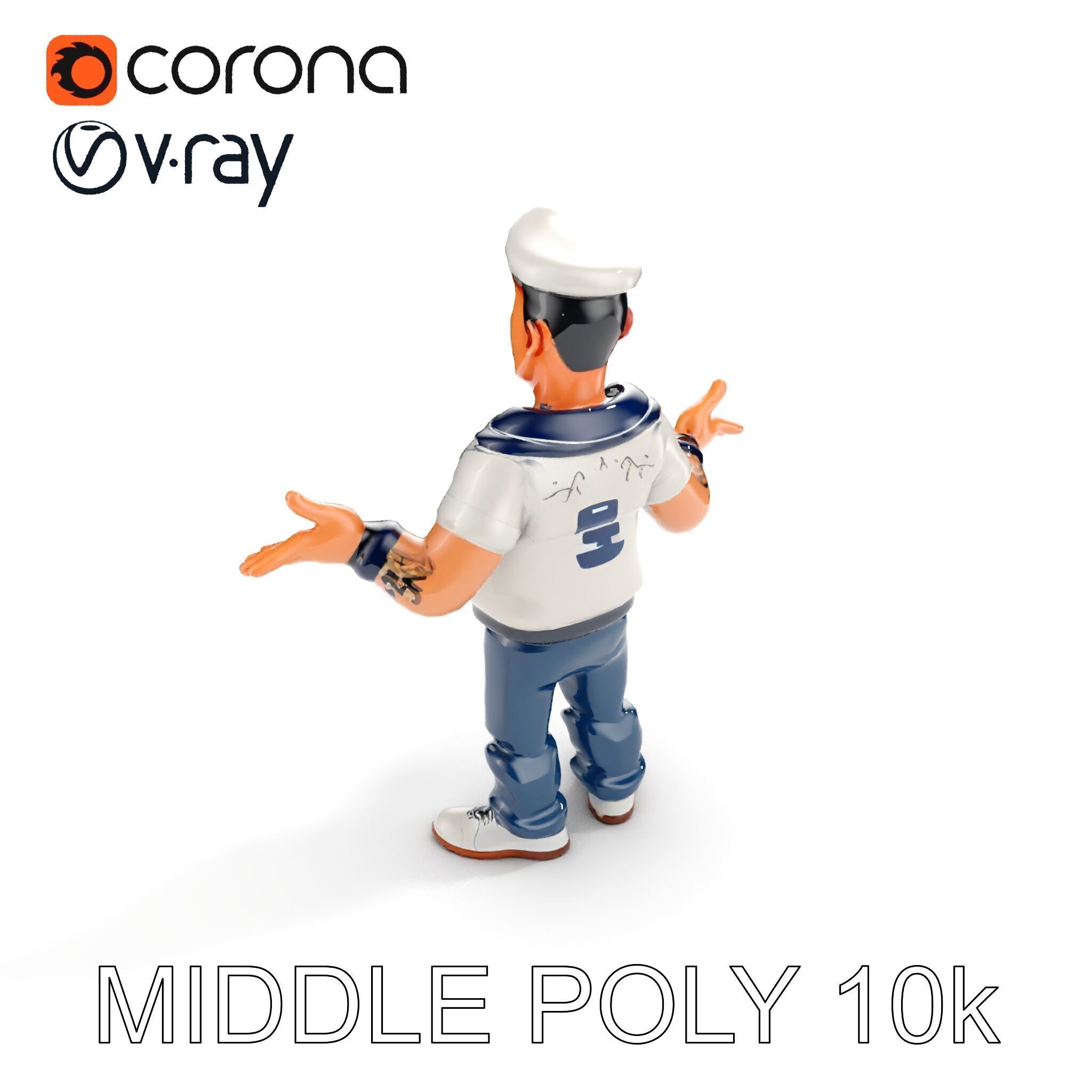 Sailor Render  Cartoon Style D Character Model Low-poly 3D model_16