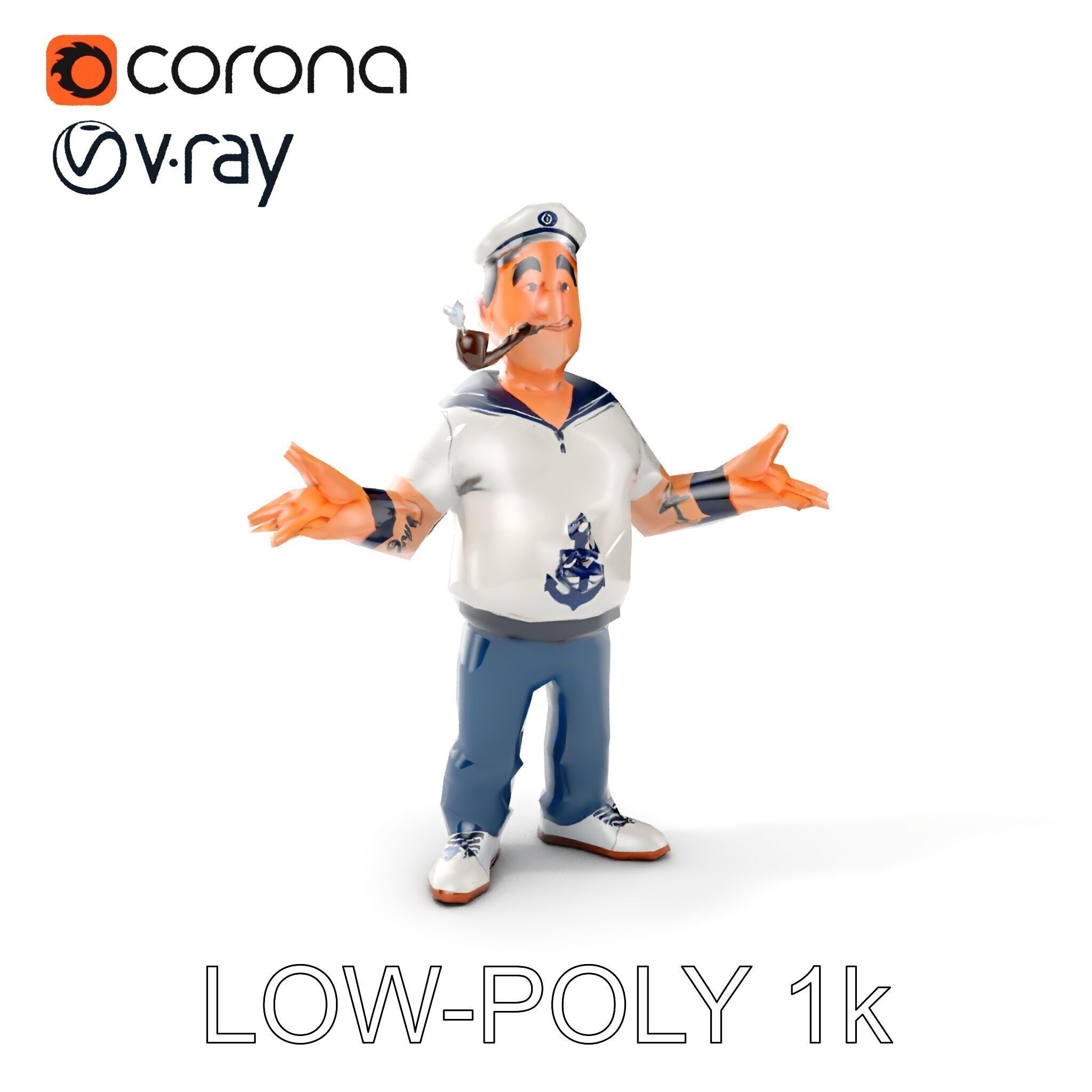 Sailor Render  Cartoon Style D Character Model Low-poly 3D model_7