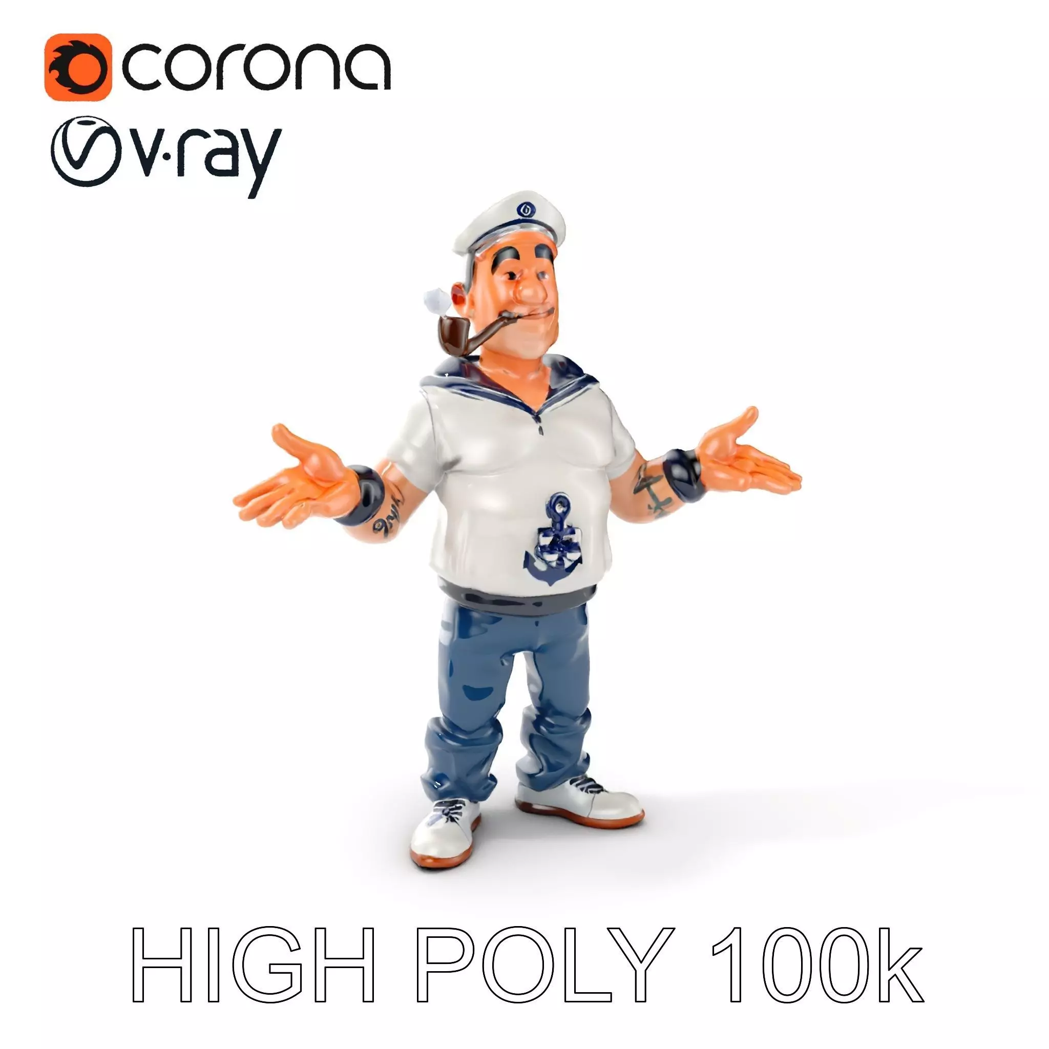 Sailor Render  Cartoon Style D Character Model Low-poly 3D model_0