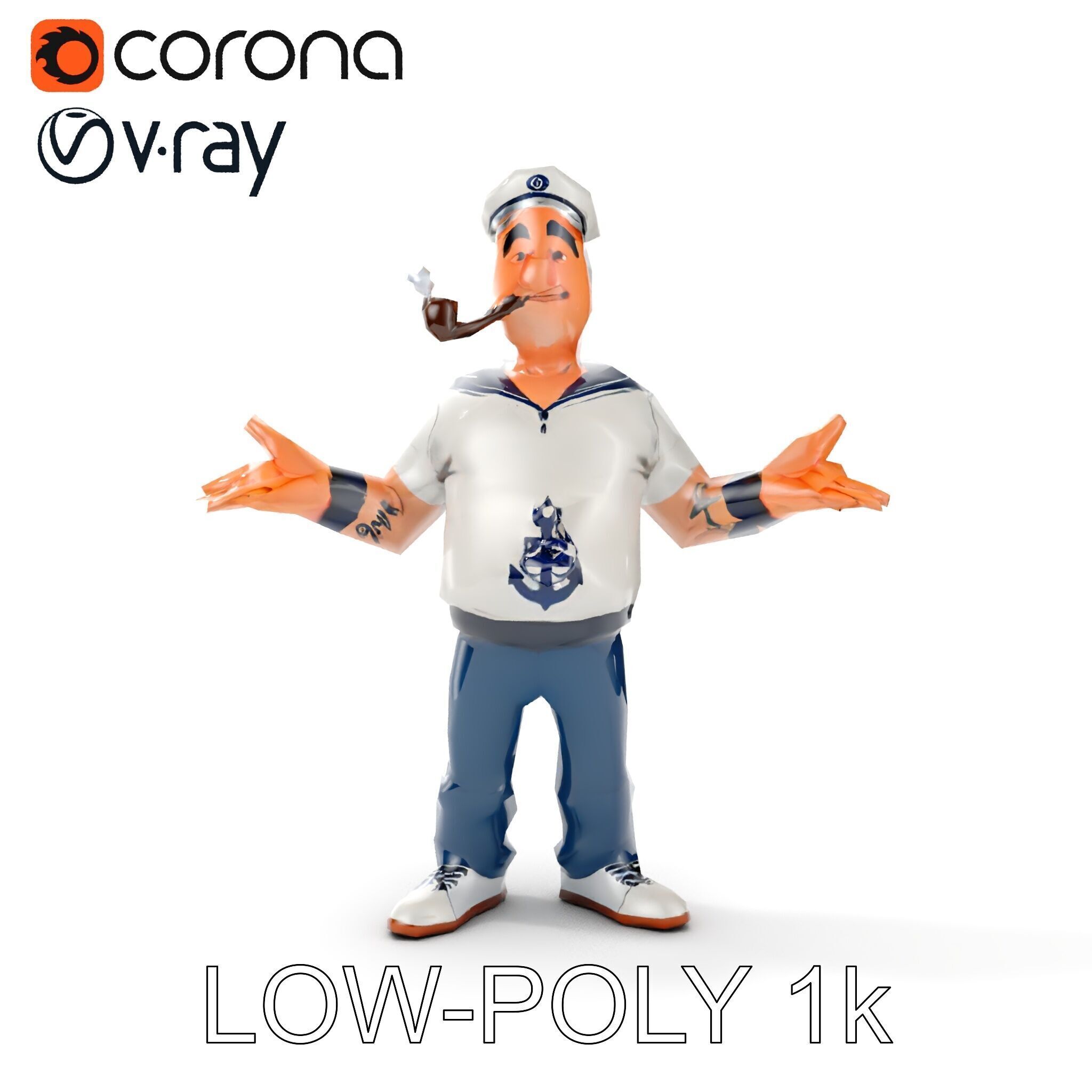 Sailor Render  Cartoon Style D Character Model Low-poly 3D model_20