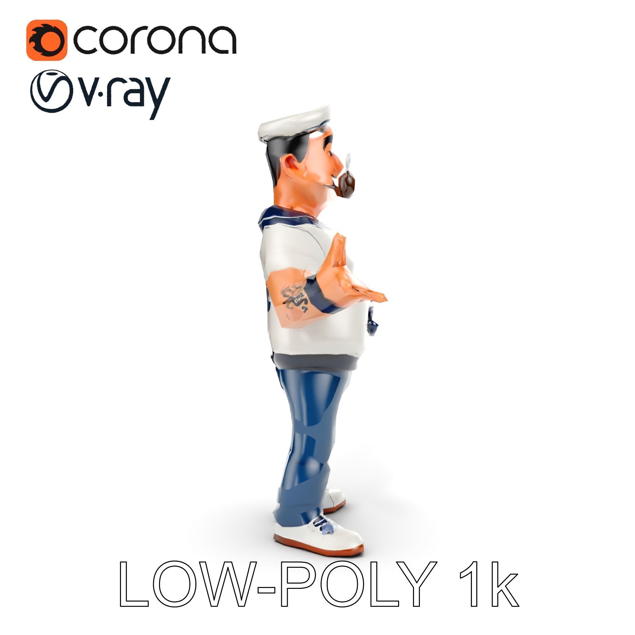 Sailor Render  Cartoon Style D Character Model Low-poly 3D model_9