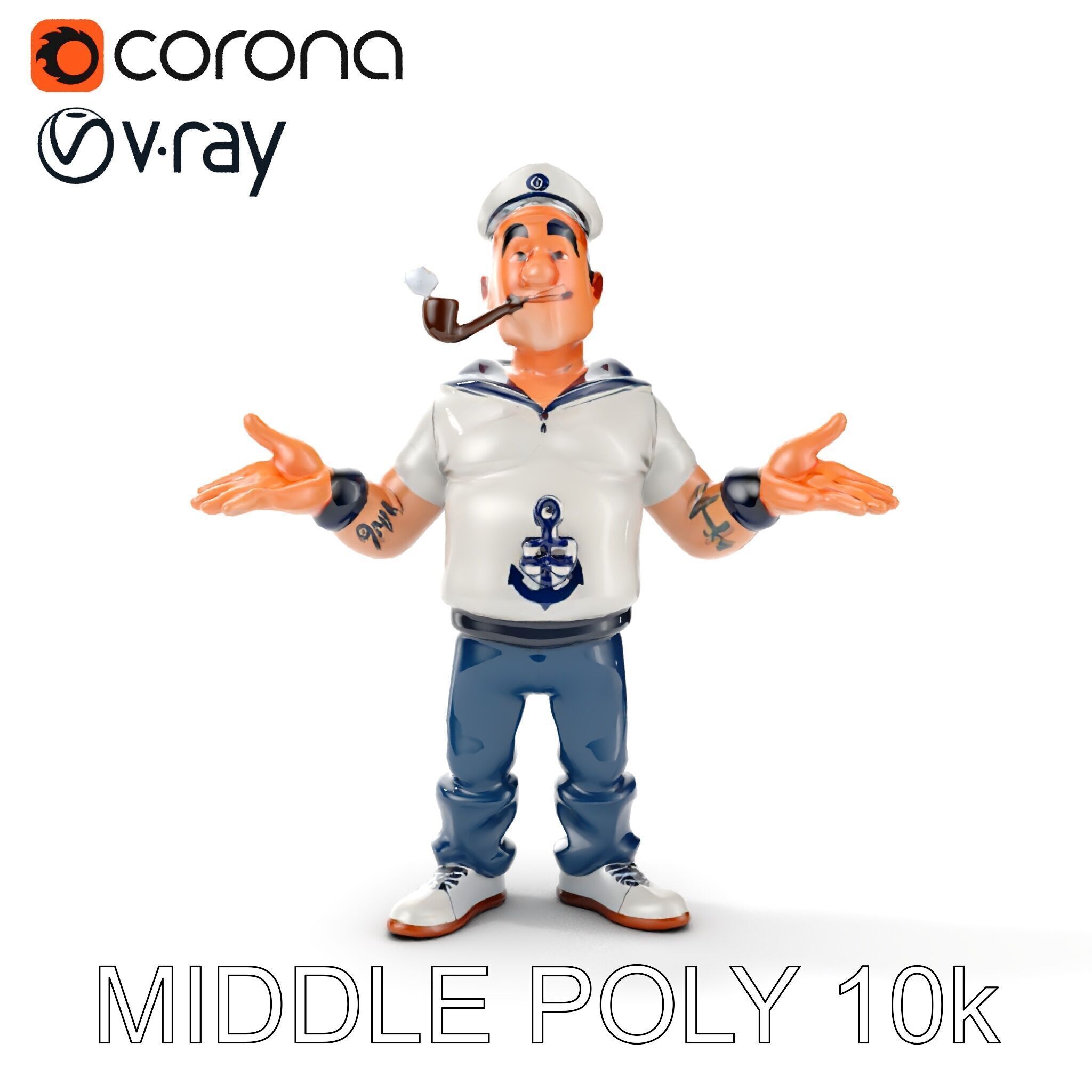 Sailor Render  Cartoon Style D Character Model Low-poly 3D model_14
