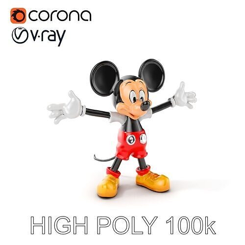 Cartoon Mouse Character with Red Shorts and Yellow Shoes D Model Low-poly 3D model