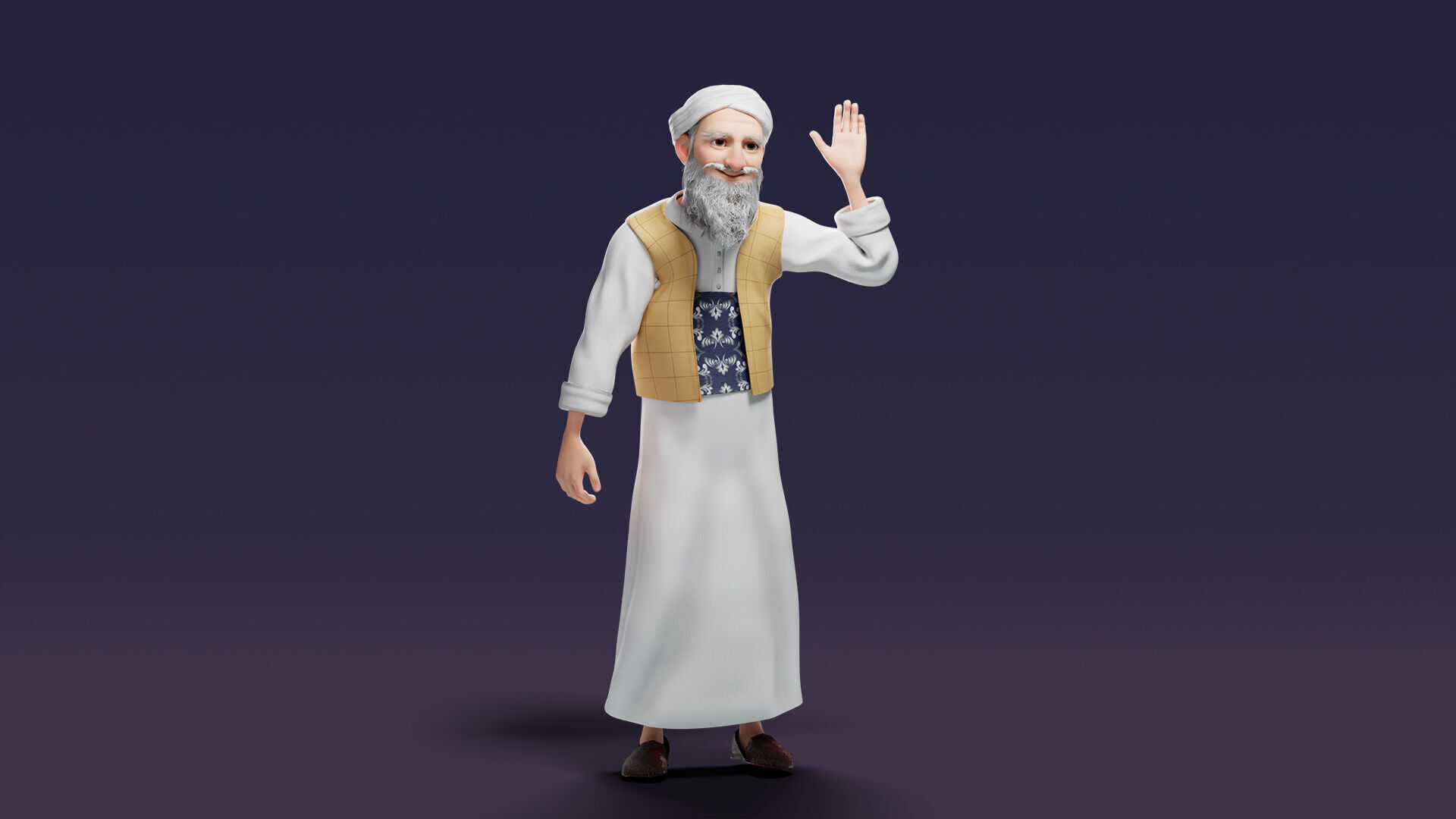 Cartoon Arab Uncle  Low-poly 3D model_23