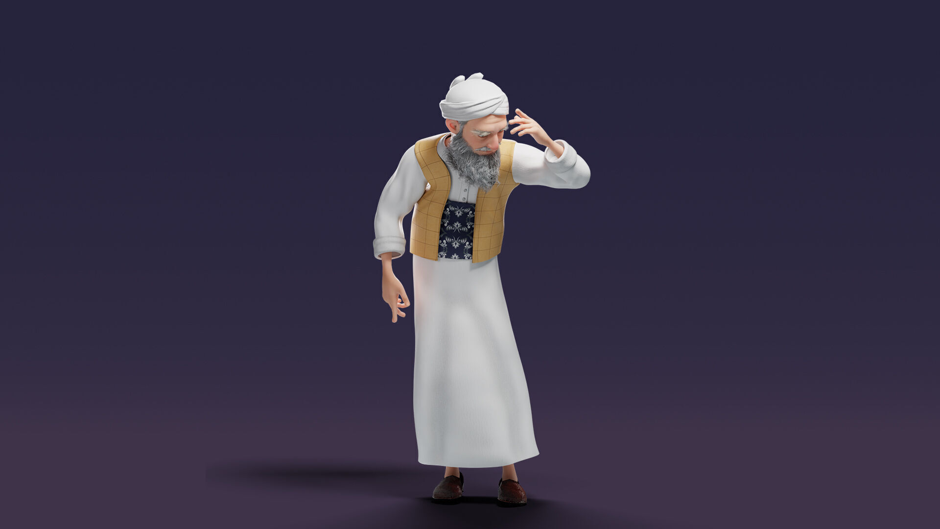 Cartoon Arab Uncle  Low-poly 3D model_27