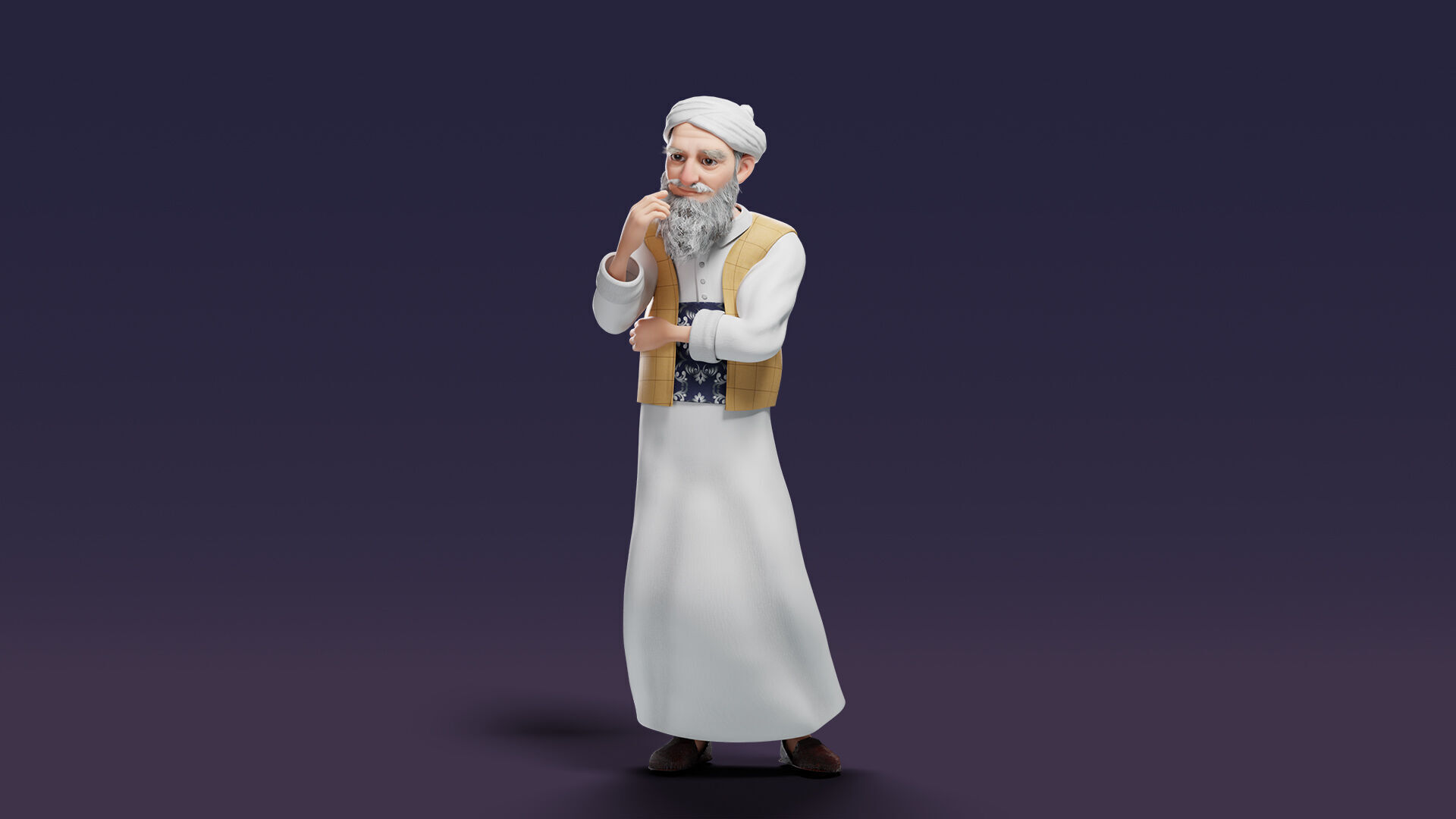 Cartoon Arab Uncle  Low-poly 3D model_20