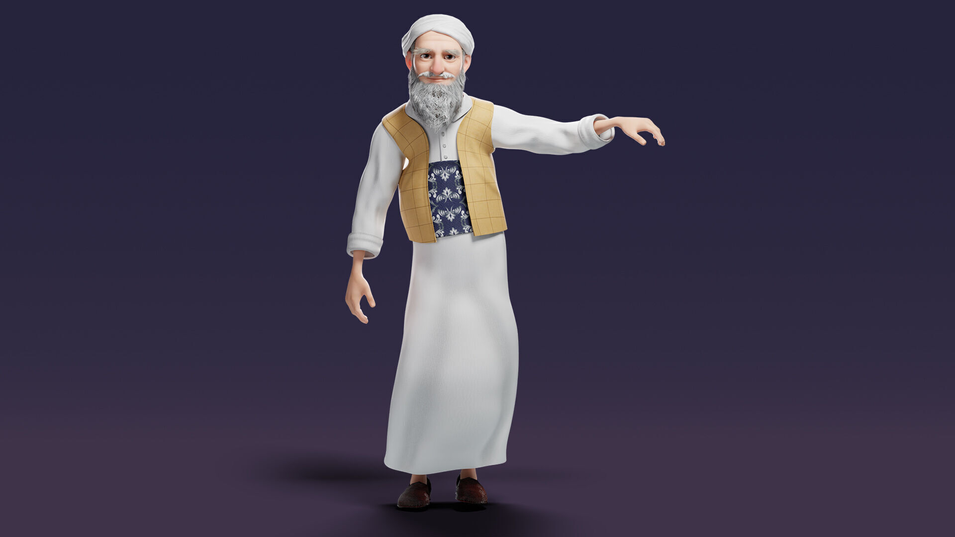 Cartoon Arab Uncle  Low-poly 3D model_11
