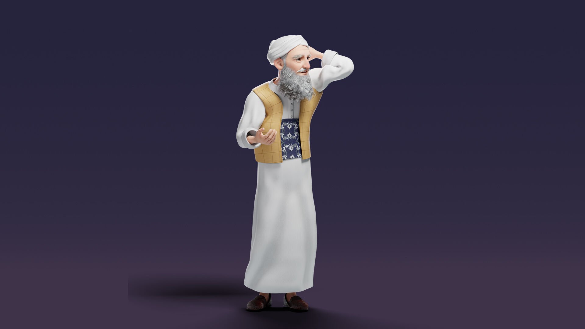 Cartoon Arab Uncle  Low-poly 3D model_18