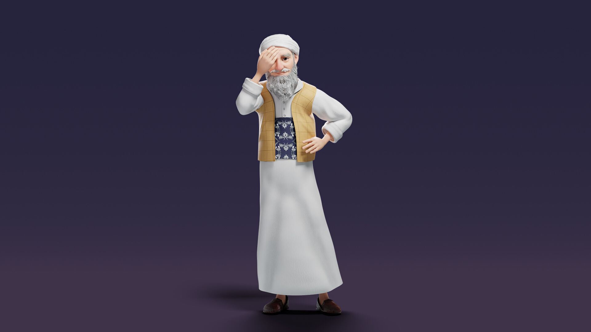 Cartoon Arab Uncle  Low-poly 3D model_19
